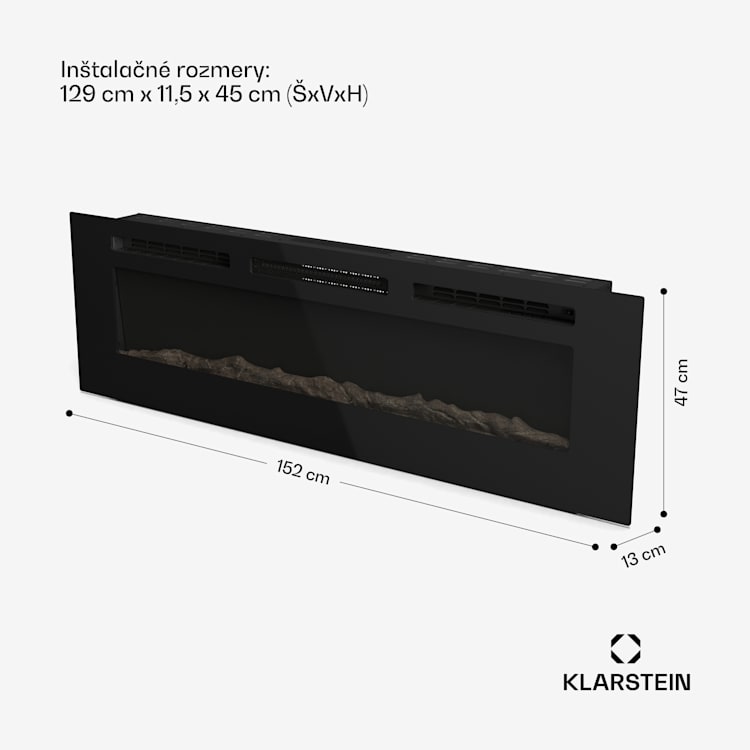 Galeras Smart Inteligentný elektrický krb, 2 nastavenia teploty, 16 - 30°| LED ilúzia plameňa, Možnosť pripojenia k IOT 152,5 x 47 x 13 cm | Čierna