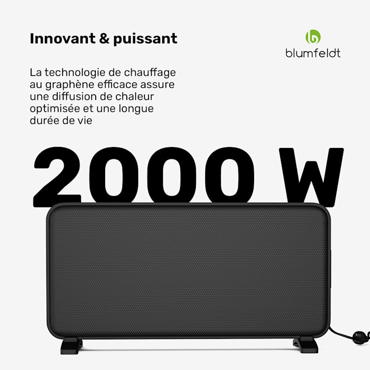 SwiftWave radiateur infrarouge | 2000 W | jusqu'à 20 m² | Contrôle tactile et par application | Graphène Noir