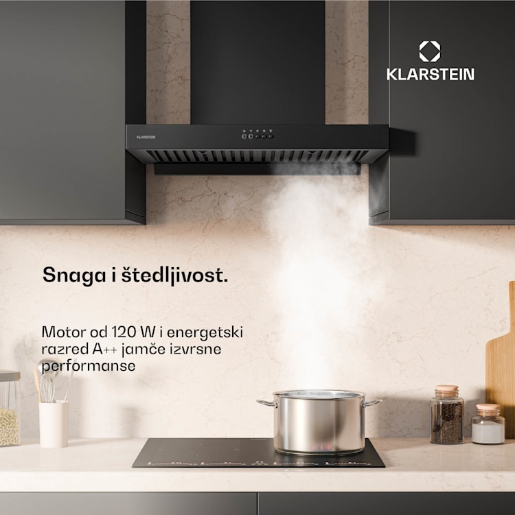 AeroClean napa, 649,9 m³/h, 4 razine, EEZ A++, odvod/recirkulacija zraka 60 cm | Crna