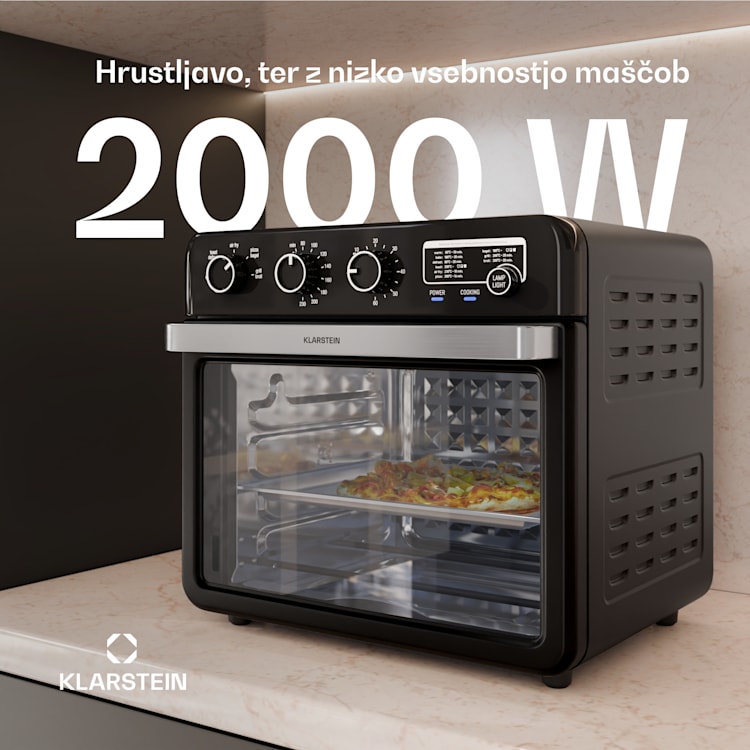 Air Glaze air fryer, 2000 W, 34 litrov, panoramsko okno, z dodatnim kompletom pripomočkov Mehanski | Črna