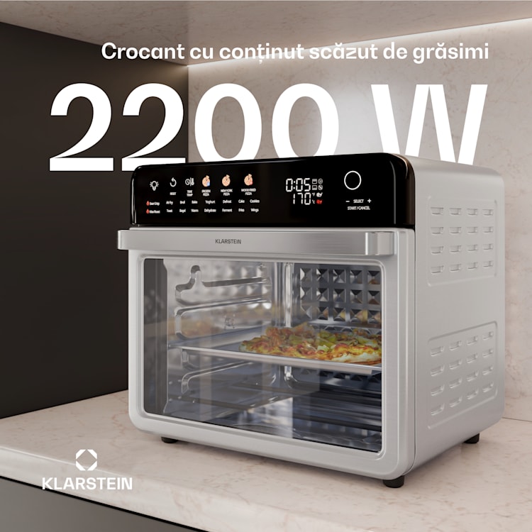 AirGlaze Digital friteuză digitală cu aer cald, 2200 W, 19 programe, inclusiv accesorii lavabile în mașina de spălat vase Digital cu pictograme color | Oțel inoxidabil