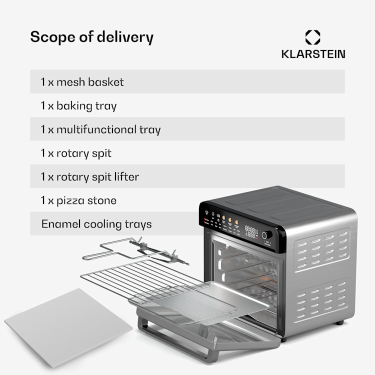 Fritadeira de ar quente AirGlaze Digital | 2200 W | 19 programas | inclui acessórios laváveis na máquina de lavar loiça Digital com ícones coloridos | Aço Inoxidável