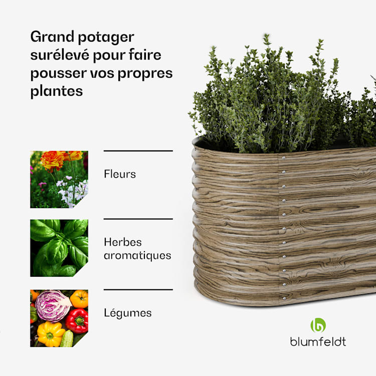 High Grow Potager surélevé | 913 L | Ergonomique | Résistant aux intempéries | Structure de fond ouverte | ovale 80 x 80 x 160 cm | Bois Sombre