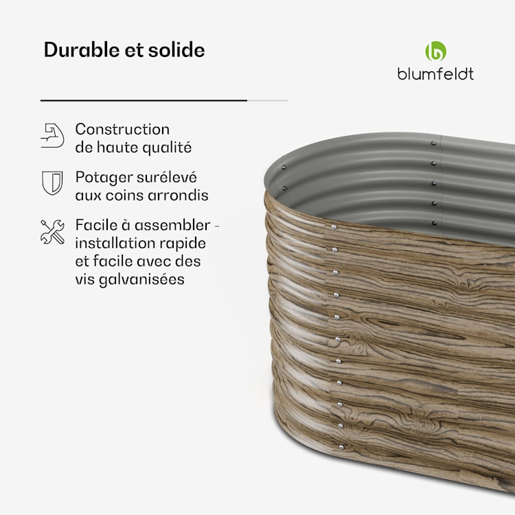 High Grow Potager surélevé | 913 L | Ergonomique | Résistant aux intempéries | Structure de fond ouverte | ovale 80 x 80 x 160 cm | Bois Sombre