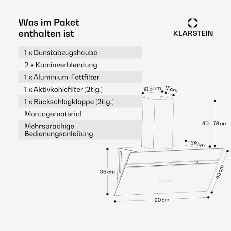 Alina Dunstabzugshaube | 90 cm | 615 m³/h | Leise | EEK A 