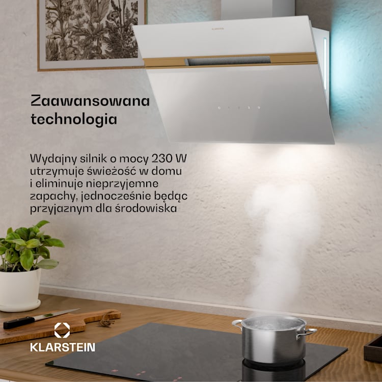 Alina okap kuchenny, klasa energetyczna A, dotykowy, oświetlenie LED, wyciąg/pochłaniacz, 600 m³/h 60 cm | Biały / Antyczne Złoto Metaliczne