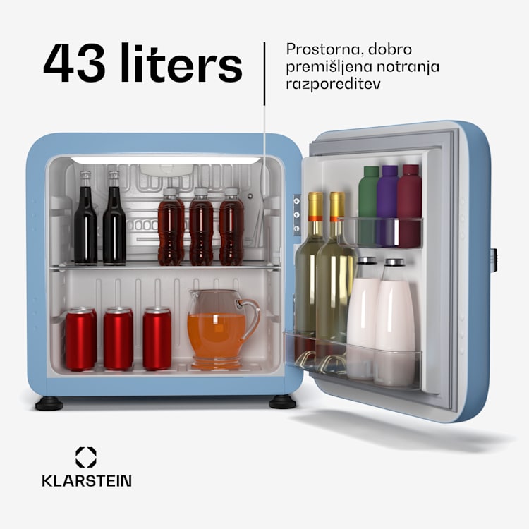 Audrey Evo mini hladilnik, 43 l, retro dizajn, tihi, kompakten, 3 barve 43 Ltr | Modra