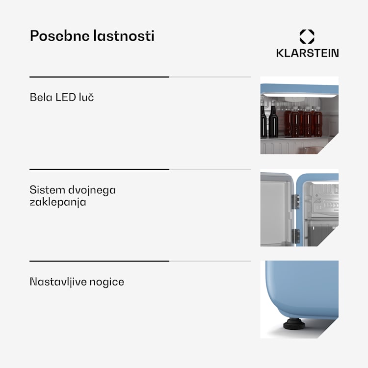 Audrey Evo mini hladilnik, 43 l, retro dizajn, tihi, kompakten, 3 barve 43 Ltr | Modra