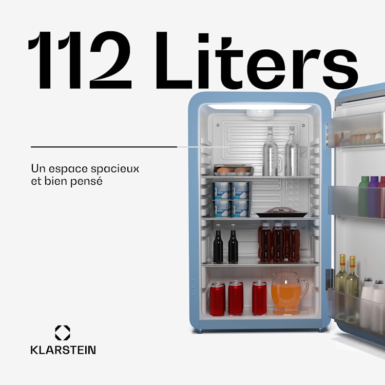 Réfrigérateur à Boissons Klarstein Audrey Evo 113L - Design Rétro Noir - Porte Double Vitrage, LED - Classe C - 0-10°C