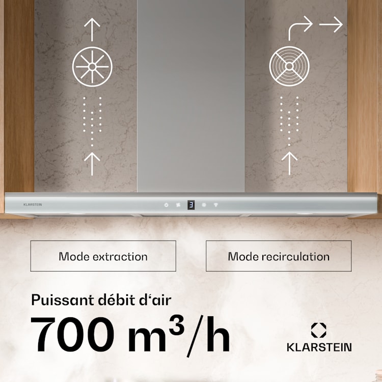Hotte aspirante Auriana | Lumière d'ambiance | 700 m³/h | WiFi | tactile | LED 