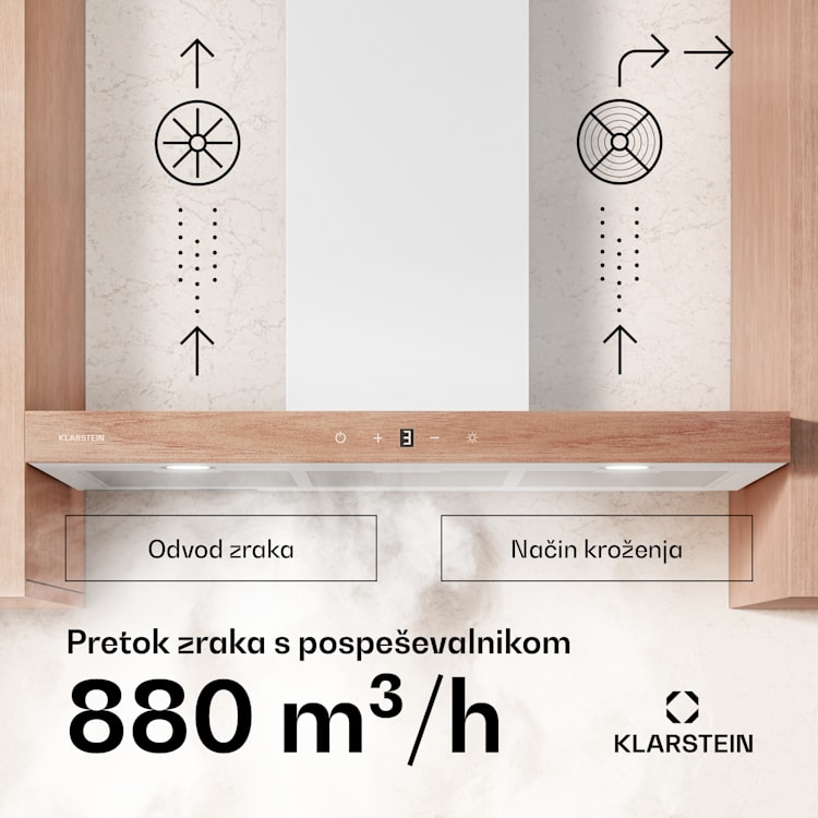 ZenFusion T kuhinjska napa, 881,6 m³/h, A++, 210 W DC, 47 dB 90 cm | Bela