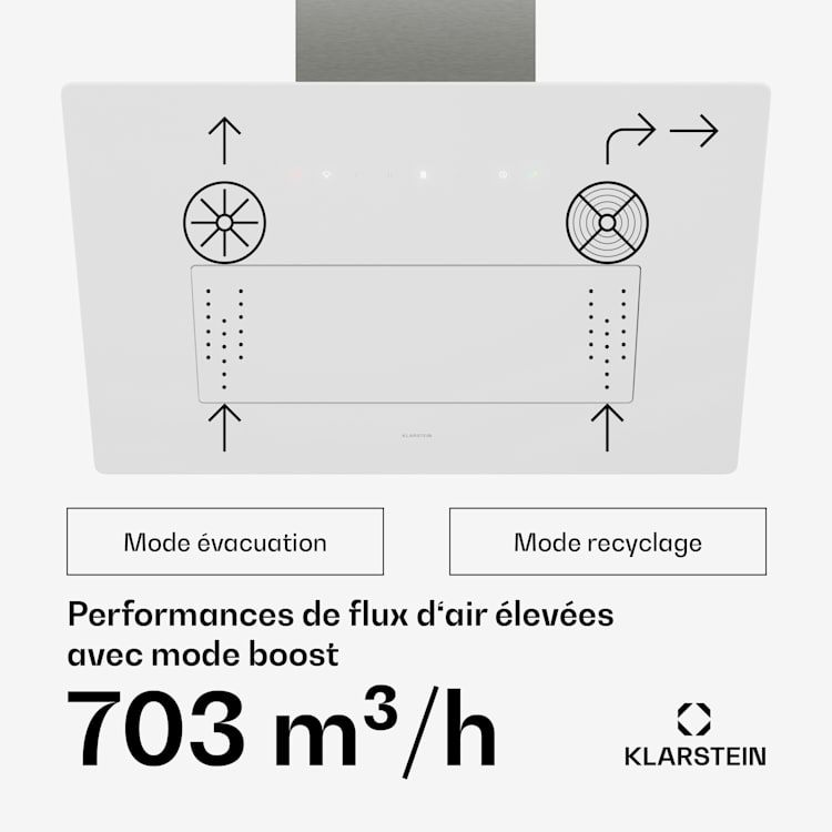 SleekAir hotte de cuisine | A+++ | 717 m³/h | Tactile | LED | 60 cm 60 cm | Blanc