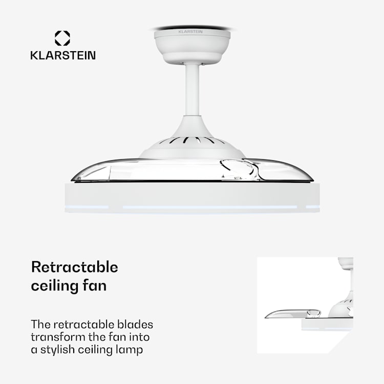 AirFold | Simme plafondventilator | Intrekbare bladen | Dimbaar LED licht | Smart 107cm (kamers 9-13m²) | WIFI + Afstandsbediening | Wit