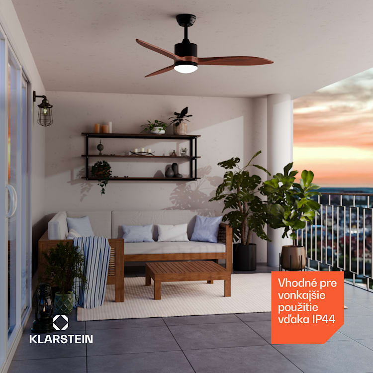 SkyBreeze Smart istropný ventilátor, Vnútorné i vonkajšie použitie, Inteligentné ovládanie, IP44, 40 dB 132 cm (izby 13–25 m²) | WIFI + diaľkové ovládanie | Orech