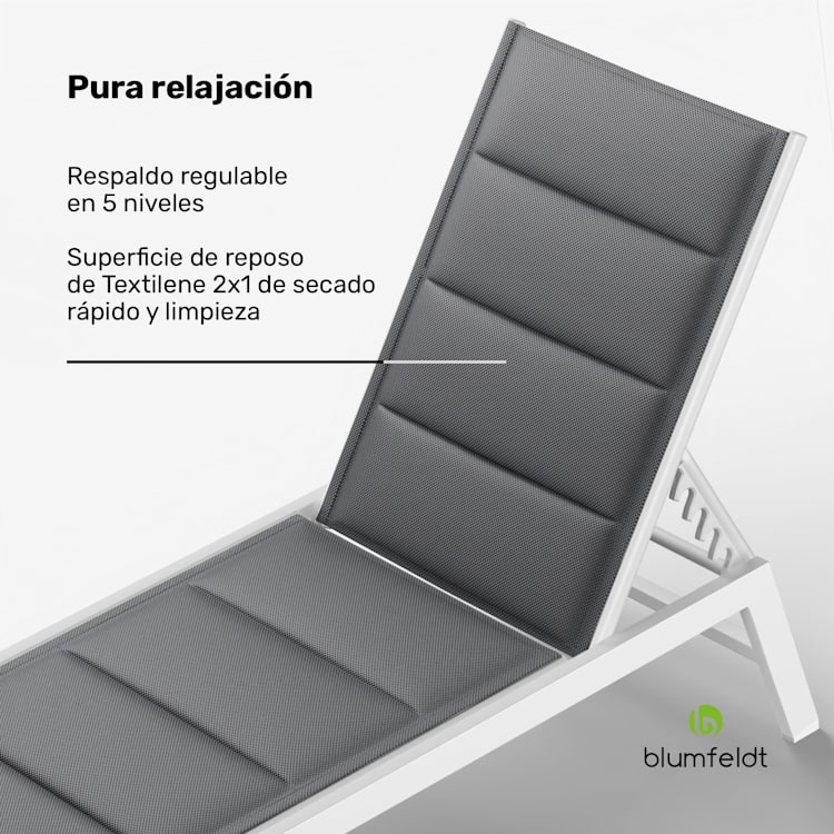  Renazzo Lounge tumbona | 120 kg de capacidad de carga | 5 niveles | repelente al agua Blanco
