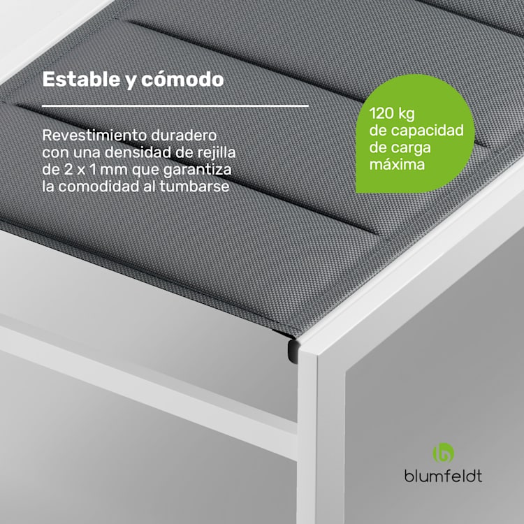  Renazzo Lounge tumbona | 120 kg de capacidad de carga | 5 niveles | repelente al agua Blanco