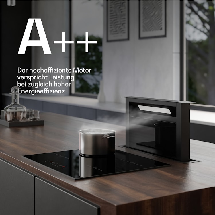 Velaire Downdraft-System | Edel, minimalistisch, kraftvoll | Energieklasse A++ | 853 m³/h | 60 cm 60 cm