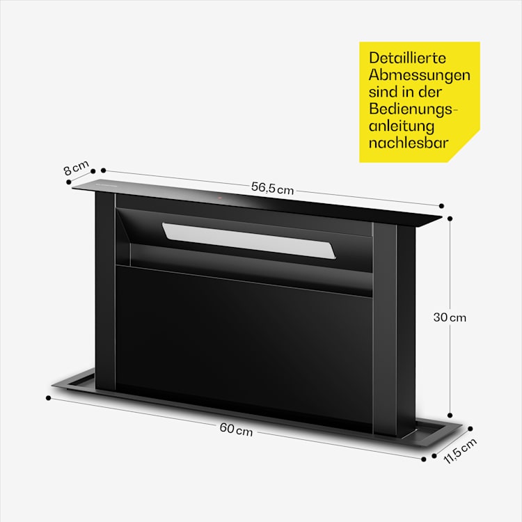 Velaire Downdraft-System | Edel, minimalistisch, kraftvoll | Energieklasse A++ | 853 m³/h | 60 cm 60 cm