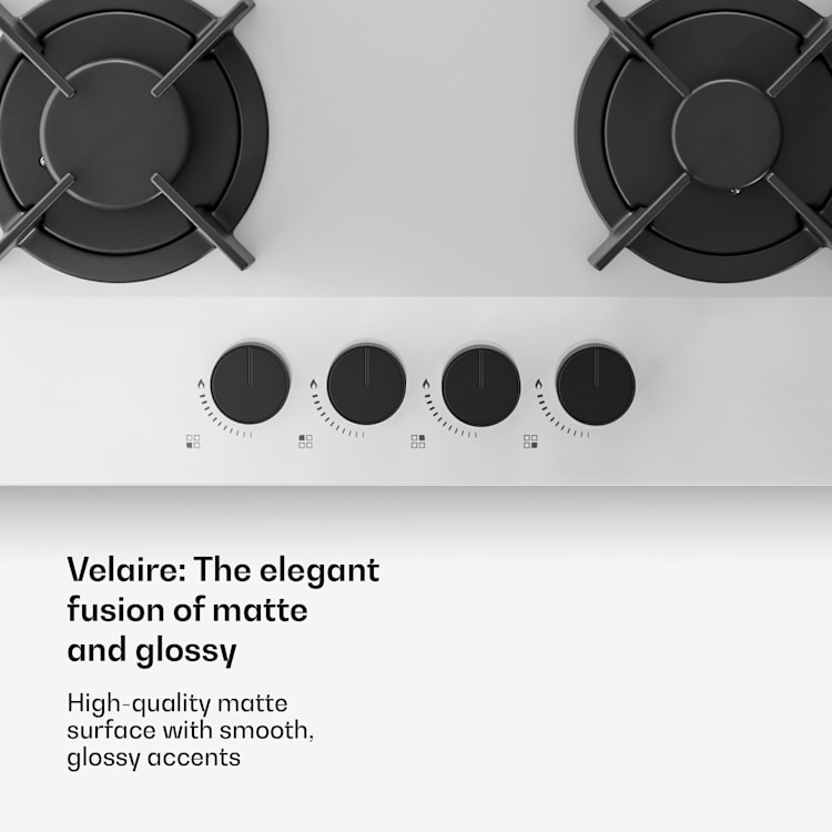 Velaire gaskookplaat | 4-pits met elektrische ontsteking | compatibel met aardgas en LPG | 8000 W | 60 cm 60 cm | Wit