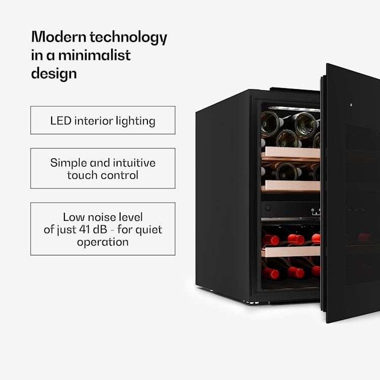 Velaire inbouw wijnkoelkast | modern, elegant | UV-bescherming | dual zone | 36 flessen Zwart