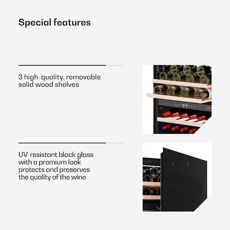 Velaire inbouw wijnkoelkast | modern, elegant | UV-bescherming | dual zone | 36 flessen Zwart
