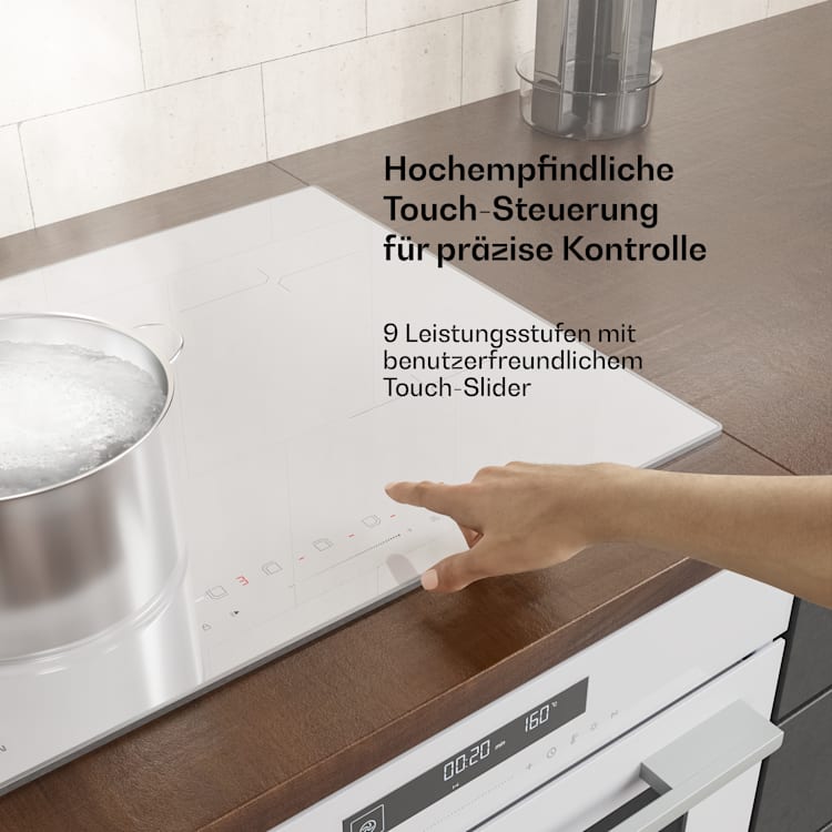 Velaire Induktionskochfeld | Edel, minimalistisch, kraftvoll | 4 Kochzonen | 7000 W | 60 cm Standard | 4 | Weiß