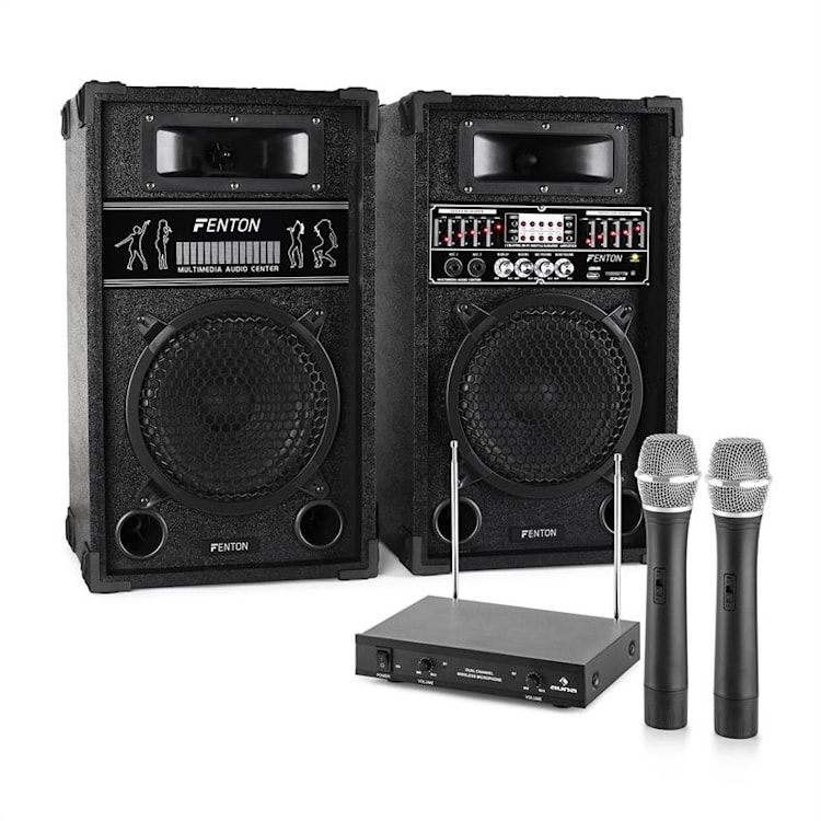 Chaîne karaoké "STAR-8" Pack enceintes sono actives & set micros sans Fil 600W
