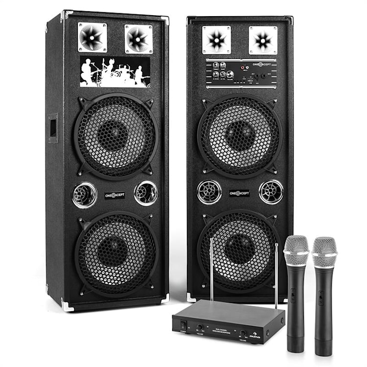 Set de karaoké Pack enceintes actives PA 10" 80W +micros sans fil VHF 2 canaux