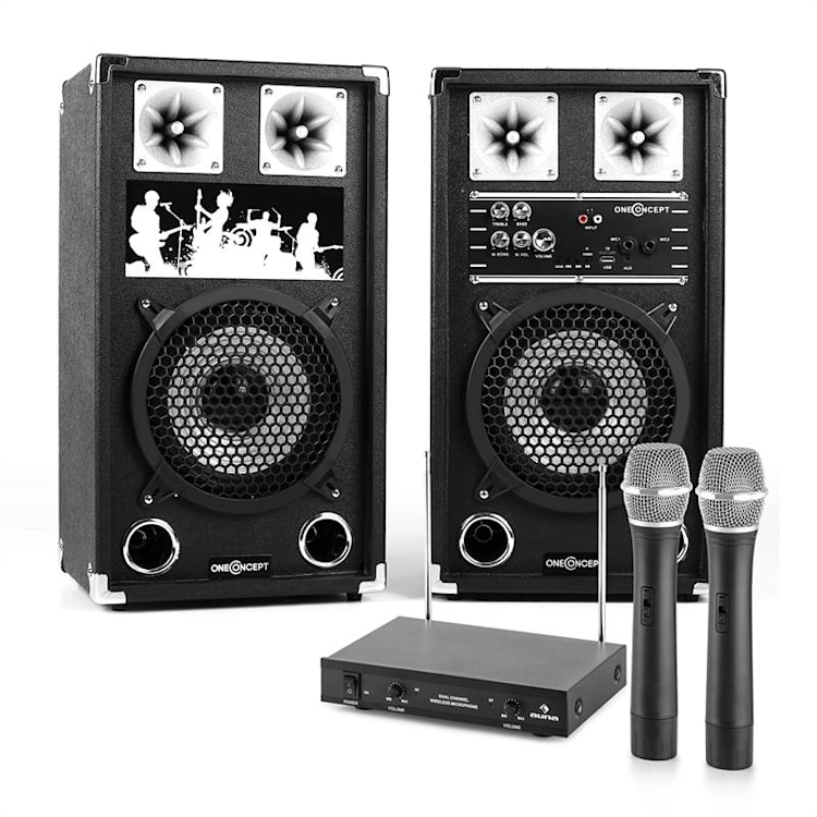 PA karaoke-set 2 x PA-luidspreker 2 x draadloze microfoon