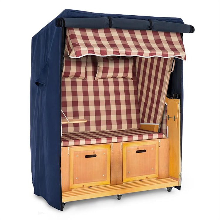 Hiddensee strandstoel rood 2-zits 118 cm beschermende kap bodemrollen