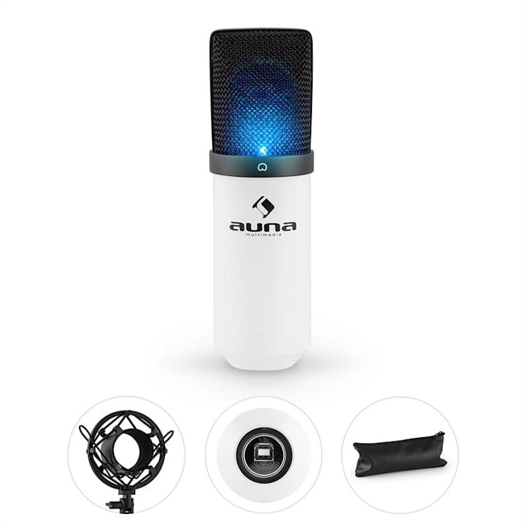 MIC-900WH-LED Set Microfoni USB Condensatore V5 Anti-Pop Bianco