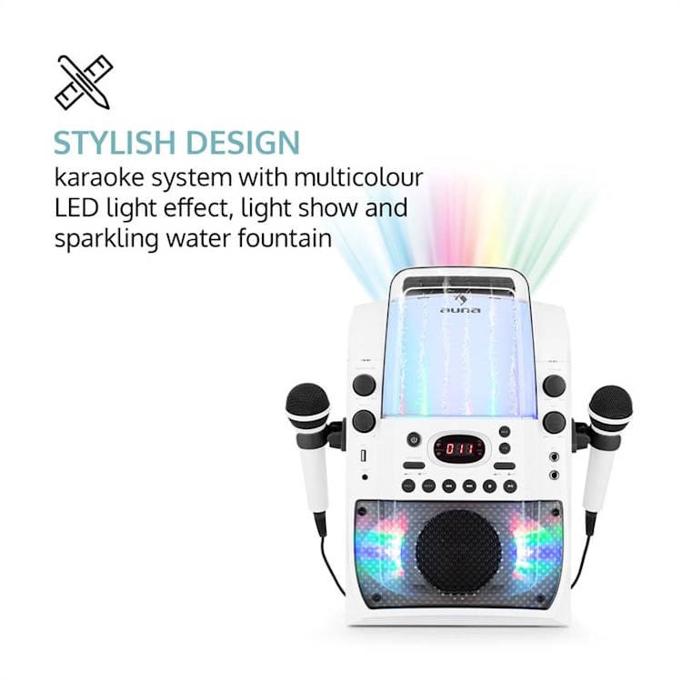 Kara Liquida BT grijs + Dazzl mic set karaokeinstallatie microfoon ledverlichting