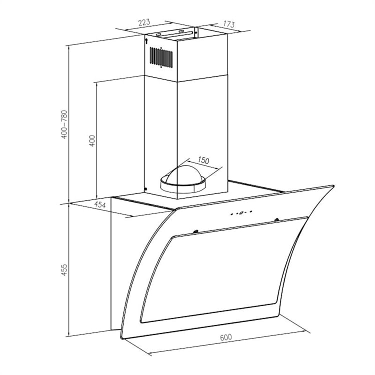 Sabia 60 Dunstabzugshaube 60cm | 600 m³/h | Energieeffizienzklasse A | inklusive 2 x Aktivkohlefilter Schwarz