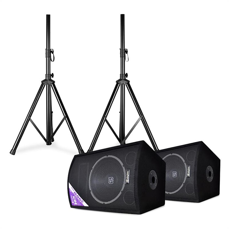 Skytec SL12 Pack enceintes sono subwoofer 30cm 12" 200W + trépieds Paire d'enceintes de 12" (30 cm) avec trépieds