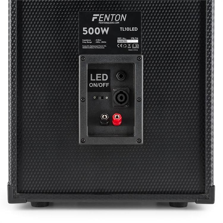 Fenton TL10LED 3-weg passieve luidsprekerset RGB leds 10" woofer 500W tweeter 10" (25 cm) - luidsprekerset
