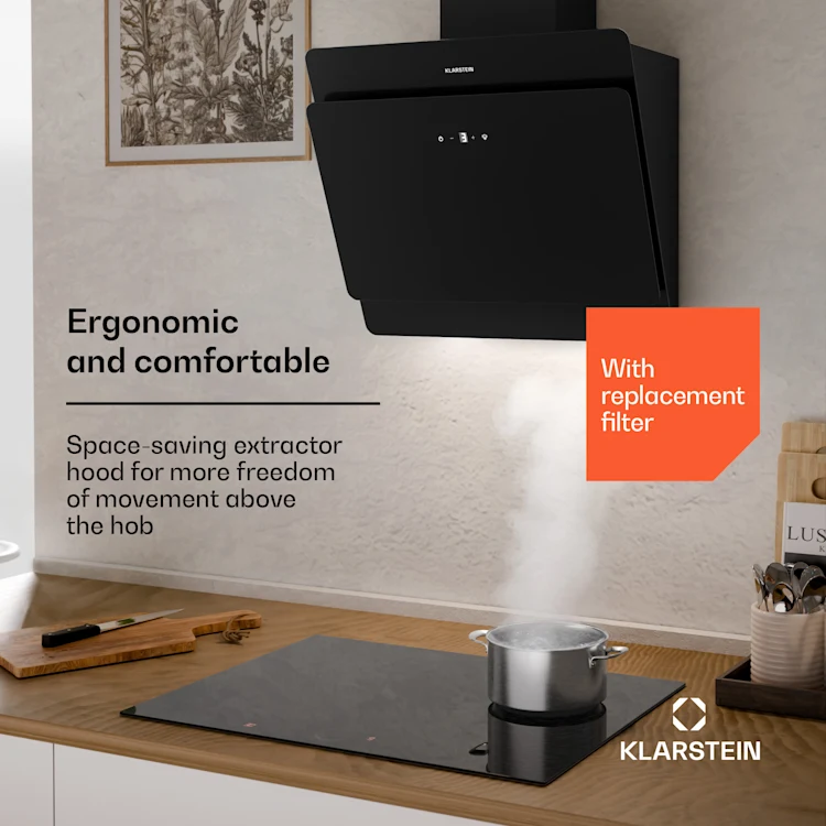 Aurica Cooker Extractor Hood Recirculation Set 60cm Activated Coal Filter Black 60 cm | With replacement filter | Black