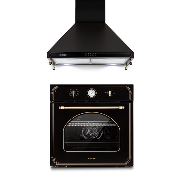 Victoria Set Forno de Encastrar e Exaustor Design Retro Preto Preto