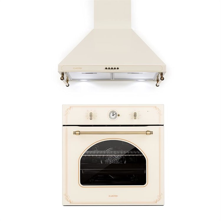 Victoria Set Forno de Encastrar e Exaustor Design Retro Marfim Marfim