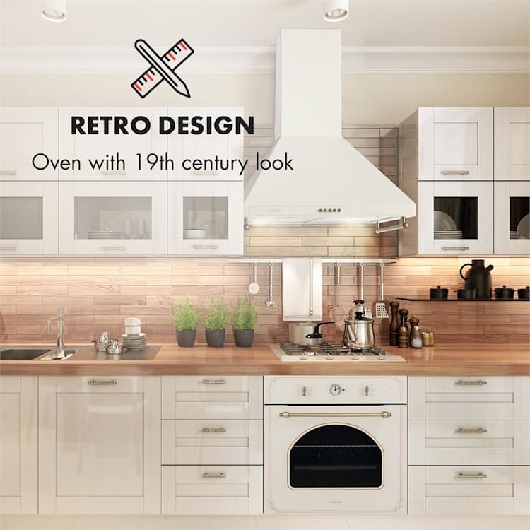 Victoria Set Forno de Encastrar e Exaustor Design Retro Marfim Marfim