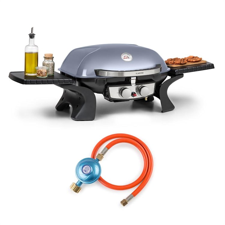 Parforce Duo Gasgrill 2 Brenner 4,4kW 15000BTU 300°C Gasschlauch grau Grau