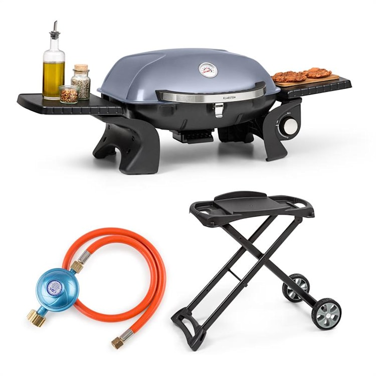 Parforce One Gasgrill 3,5kW 12000BTU SNJS Grilltisch Gasschlauch grau Grau
