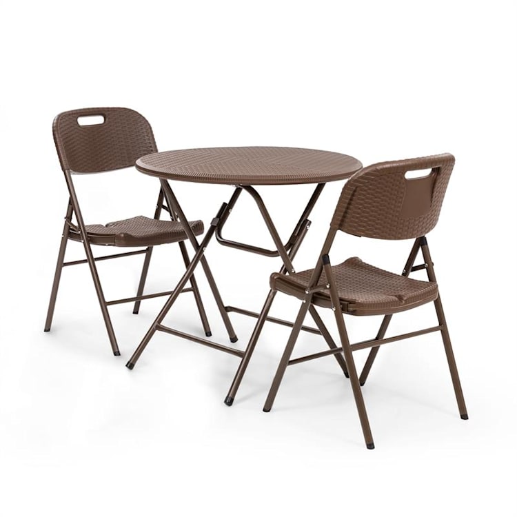 Burgos zithoek tafel + 2 stoelen stalen buis HDPE rotanlook klapbaar