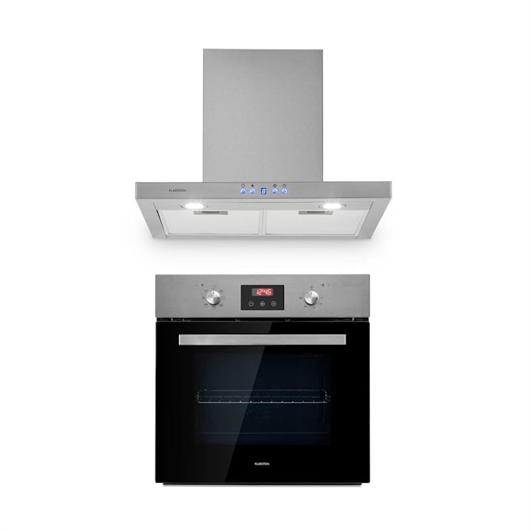Klarstein Kalahari Limelight Einbau-Set Backofen + Abzugshaube 68Ltr 600 m³/h schwarz Edelstahl