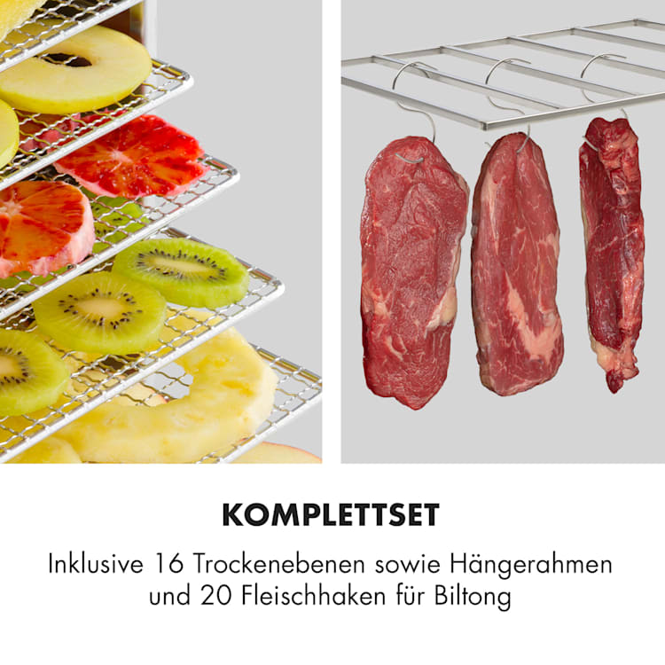 Master Jerky 16 Dörrautomat + Fleischhaken Set 1500W 40-90 °C 15h-Timer Edelstahl silber