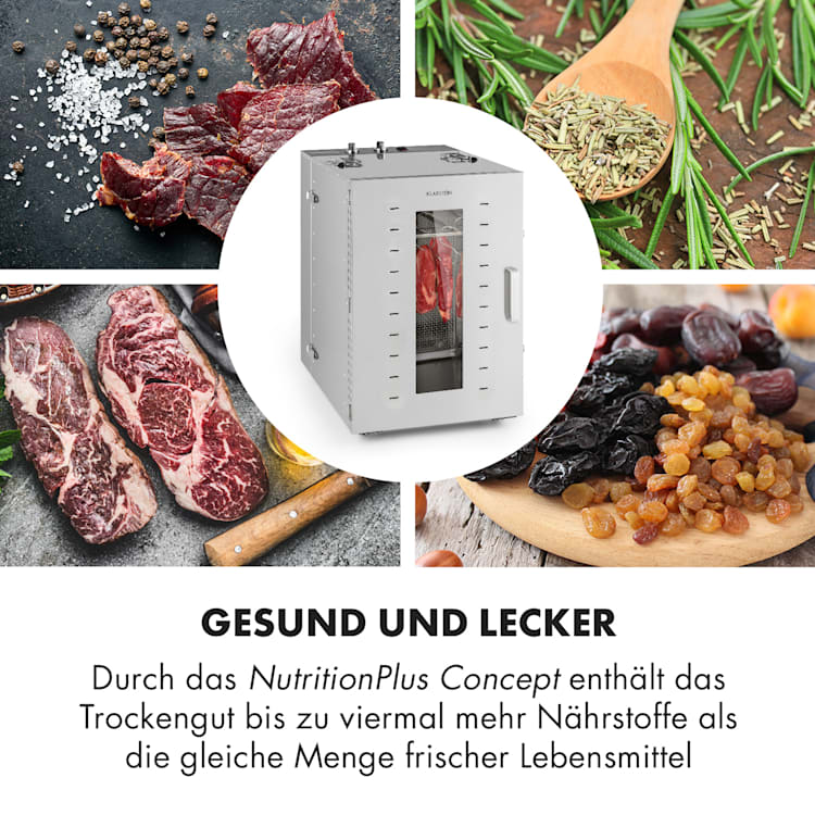 Master Jerky 16 Dörrautomat + Fleischhaken Set 1500W 40-90 °C 15h-Timer Edelstahl silber