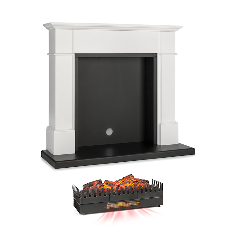 Corps de cheminée Biel + insert de cheminée Kamini FXL 2000W MDF blanc avec grand insert de cheminée et fonction chauffage