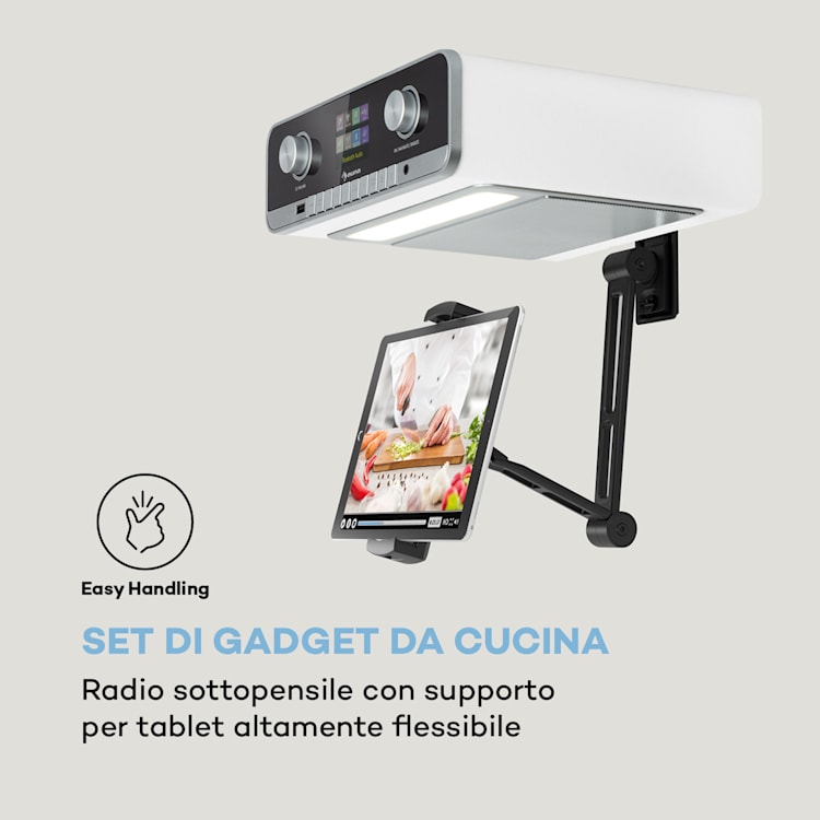 auna Connect Soundchef MKII radio sottopensile da cucina con supporto per tablet, DAB+, UKW, 2x3 Bianco