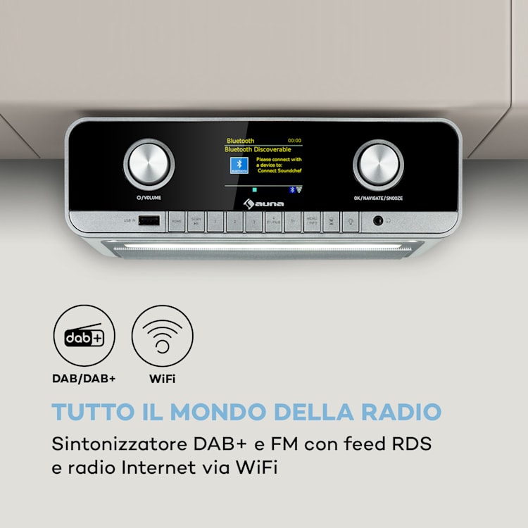 auna Connect Soundchef MKII radio sottopensile da cucina con supporto per tablet, DAB+, UKW, 2x3 Bianco