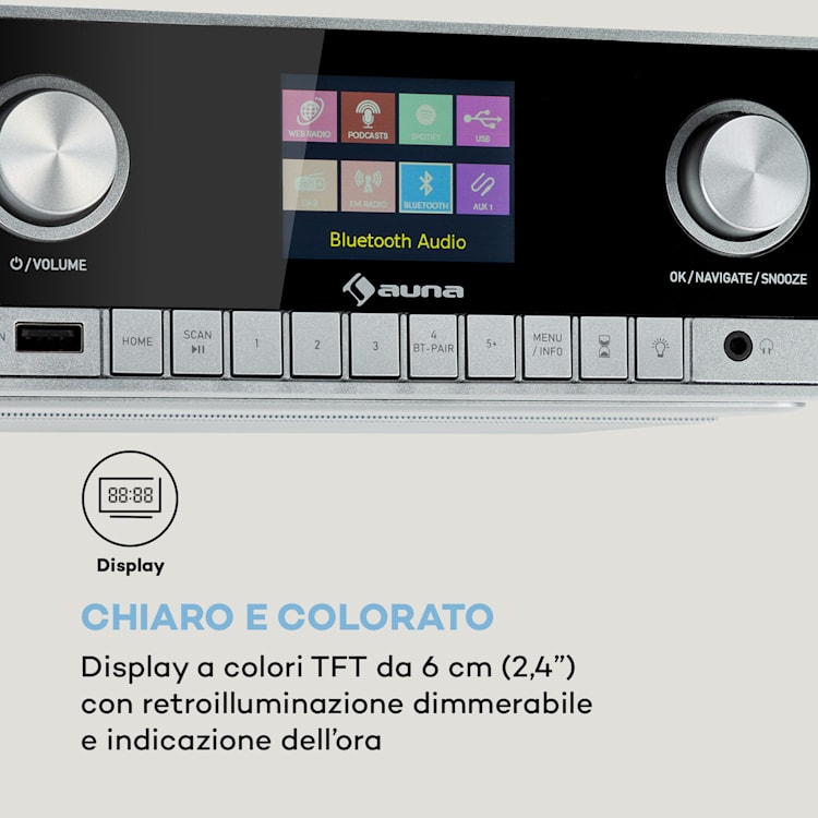 auna Connect Soundchef MKII radio sottopensile da cucina con supporto per tablet, DAB+, UKW, 2x3 Bianco