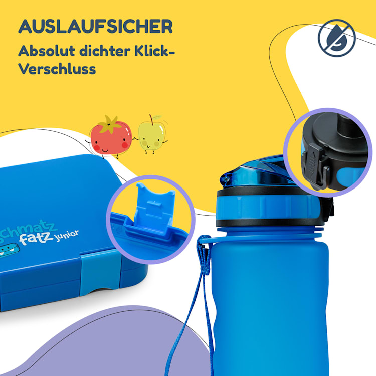 schmatzfatz Frühstücksset Lunchbox & Trinkflasche Tritan dicht BPA-frei Blau